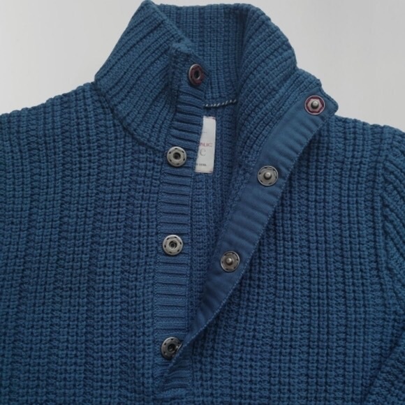 BANANA REPUBLIC Heritage Men's Quarter Button Pullover Mock Neck Sweater Blue